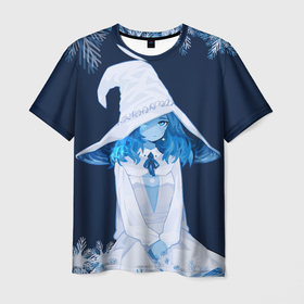 Мужская футболка 3D с принтом Снежная Ранни в Новосибирске, 100% полиэфир | прямой крой, круглый вырез горловины, длина до линии бедер | Тематика изображения на принте: девушка | ранни | рисунок | снег | снежинки | снежная мелина