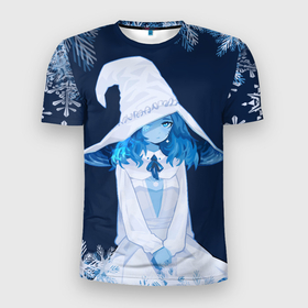 Мужская футболка 3D Slim с принтом Снежная Ранни в Новосибирске, 100% полиэстер с улучшенными характеристиками | приталенный силуэт, круглая горловина, широкие плечи, сужается к линии бедра | Тематика изображения на принте: девушка | ранни | рисунок | снег | снежинки | снежная мелина