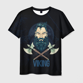 Мужская футболка 3D с принтом Viking в Кировске, 100% полиэфир | прямой крой, круглый вырез горловины, длина до линии бедер | арт | борода | викинг | графика | топоры