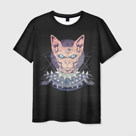 Мужская футболка 3D с принтом Кот панк в Курске, 100% полиэфир | прямой крой, круглый вырез горловины, длина до линии бедер | арт | графика | животные | звери | кот | панк | рокер | сфинкс
