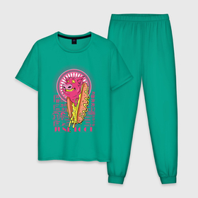 Мужская пижама хлопок с принтом Мелкий поросёнок в Новосибирске, 100% хлопок | брюки и футболка прямого кроя, без карманов, на брюках мягкая резинка на поясе и по низу штанин
 | арт | булка | вредная еда | еда | иллюстрация | розовый | текст | хот дог | хрюшка