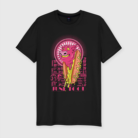 Мужская футболка хлопок Slim с принтом Мелкий поросёнок в Белгороде, 92% хлопок, 8% лайкра | приталенный силуэт, круглый вырез ворота, длина до линии бедра, короткий рукав | арт | булка | вредная еда | еда | иллюстрация | розовый | текст | хот дог | хрюшка