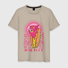 Мужская футболка хлопок с принтом Мелкий поросёнок в Екатеринбурге, 100% хлопок | прямой крой, круглый вырез горловины, длина до линии бедер, слегка спущенное плечо. | арт | булка | вредная еда | еда | иллюстрация | розовый | текст | хот дог | хрюшка