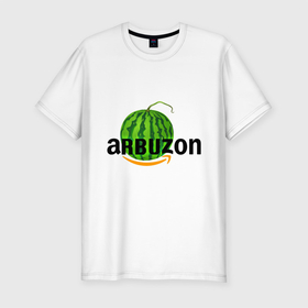 Мужская футболка хлопок Slim с принтом Арбузон в Белгороде, 92% хлопок, 8% лайкра | приталенный силуэт, круглый вырез ворота, длина до линии бедра, короткий рукав | fh | handeyework | антибренд | арбуз | арбузон | арт | бренд | фрукты
