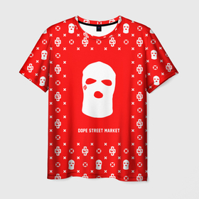 Мужская футболка 3D с принтом Узор Red Ski Mask (Dope Street Market) в Санкт-Петербурге, 100% полиэфир | прямой крой, круглый вырез горловины, длина до линии бедер | балаклава | модные | узор | хайп | шмот
