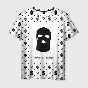 Мужская футболка 3D с принтом Узор White Ski Mask (Dope Street Market) в Курске, 100% полиэфир | прямой крой, круглый вырез горловины, длина до линии бедер | Тематика изображения на принте: балаклава | модные | узор | хайп | шмот