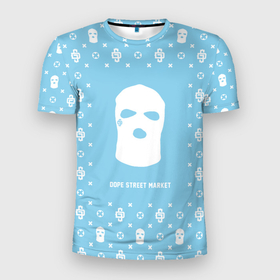 Мужская футболка 3D Slim с принтом Узор Sky Blue Ski Mask (Dope Street Market) в Курске, 100% полиэстер с улучшенными характеристиками | приталенный силуэт, круглая горловина, широкие плечи, сужается к линии бедра | Тематика изображения на принте: балаклава | модные | узор | хайп | шмот
