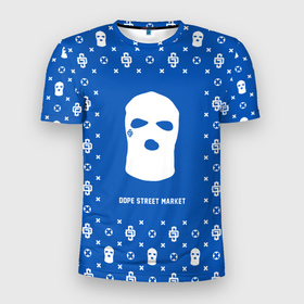 Мужская футболка 3D Slim с принтом Узор Blue Ski Mask (Dope Street Market) в Курске, 100% полиэстер с улучшенными характеристиками | приталенный силуэт, круглая горловина, широкие плечи, сужается к линии бедра | Тематика изображения на принте: балаклава | модные | узор | хайп | шмот
