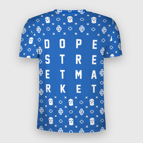 Мужская футболка 3D Slim с принтом Узор Blue Dope Camo (Dope Street Market) в Новосибирске, 100% полиэстер с улучшенными характеристиками | приталенный силуэт, круглая горловина, широкие плечи, сужается к линии бедра | балаклава | модные | узор | хайп | шмот