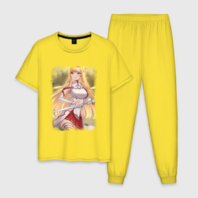 Мужская пижама хлопок с принтом Асуна Юки арт , 100% хлопок | брюки и футболка прямого кроя, без карманов, на брюках мягкая резинка на поясе и по низу штанин
 | anime | asuna yuuki | sword art online | аниме | анимэ | асуна юки | мастера меча онлайн