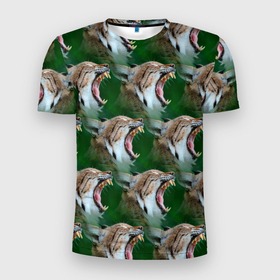 Мужская футболка 3D Slim с принтом Рысь паттерн в Петрозаводске, 100% полиэстер с улучшенными характеристиками | приталенный силуэт, круглая горловина, широкие плечи, сужается к линии бедра | крупная кошка | паттерн | рыси | рысь | хищная кошка | хищник