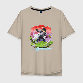 Мужская футболка хлопок Oversize с принтом Казуто в деле , 100% хлопок | свободный крой, круглый ворот, “спинка” длиннее передней части | anime | sword art online | аниме | анимэ | кадзуто киригая | мастера меча онлайн