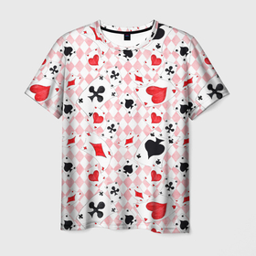 Мужская футболка 3D с принтом Карты масти , 100% полиэфир | прямой крой, круглый вырез горловины, длина до линии бедер | бубны | карты | крести | масти | пики | покер | черви