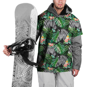 Накидка на куртку 3D с принтом Зебра и листья , 100% полиэстер |  | африка | джунгли | зебра | зебры | листья