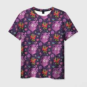 Мужская футболка 3D с принтом Чудик и цветочки , 100% полиэфир | прямой крой, круглый вырез горловины, длина до линии бедер | нло | пришелец | цветочки | цветы | чудик