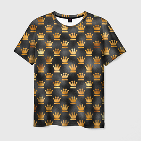 Мужская футболка 3D с принтом Короны в золоте в Санкт-Петербурге, 100% полиэфир | прямой крой, круглый вырез горловины, длина до линии бедер | золотая корона | золото | корона | паттерн | текстура