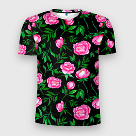 Мужская футболка 3D Slim с принтом Садовые дачные цветы , 100% полиэстер с улучшенными характеристиками | приталенный силуэт, круглая горловина, широкие плечи, сужается к линии бедра | Тематика изображения на принте: дачные цветы | сад | садовые | цветочки | цветы