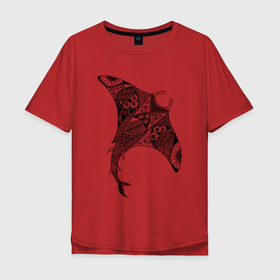 Мужская футболка хлопок Oversize с принтом Океанский скат в Тюмени, 100% хлопок | свободный крой, круглый ворот, “спинка” длиннее передней части | графика | море | океан | скант | цветы | чёрный