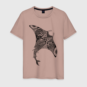 Мужская футболка хлопок с принтом Океанский скат , 100% хлопок | прямой крой, круглый вырез горловины, длина до линии бедер, слегка спущенное плечо. | графика | море | океан | скант | цветы | чёрный