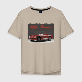 Мужская футболка хлопок Oversize с принтом Alfa Romeo   Retro в Петрозаводске, 100% хлопок | свободный крой, круглый ворот, “спинка” длиннее передней части | alfa romeo | car | italy | prestige | retro | автомобиль | альфа ромео | италия | престиж | ретро