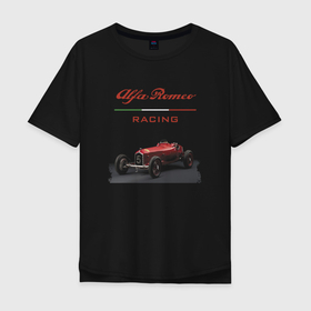 Мужская футболка хлопок Oversize с принтом Alfa Romeo   Racing team   Motorsport в Курске, 100% хлопок | свободный крой, круглый ворот, “спинка” длиннее передней части | alfa romeo | car | motorsport | racing | retro | team | автоспорт | альфа ромео | гонка | ретро