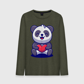 Мужской лонгслив хлопок с принтом Панда с сердцем в Новосибирске, 100% хлопок |  | bear | heart | panda | smile | медведь | панда | сердце | улыбка