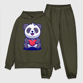 Мужской костюм хлопок OVERSIZE с принтом Панда с сердцем в Екатеринбурге,  |  | bear | heart | panda | smile | медведь | панда | сердце | улыбка
