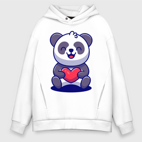 Мужское худи Oversize хлопок с принтом Панда с сердцем в Екатеринбурге, френч-терри — 70% хлопок, 30% полиэстер. Мягкий теплый начес внутри —100% хлопок | боковые карманы, эластичные манжеты и нижняя кромка, капюшон на магнитной кнопке | Тематика изображения на принте: bear | heart | panda | smile | медведь | панда | сердце | улыбка