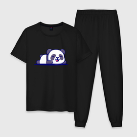 Мужская пижама хлопок с принтом Милашка панда   Cutie panda в Новосибирске, 100% хлопок | брюки и футболка прямого кроя, без карманов, на брюках мягкая резинка на поясе и по низу штанин
 | Тематика изображения на принте: bear | cutie | panda | paws | smile | лапы | медведь | милашка | панда | улыбка