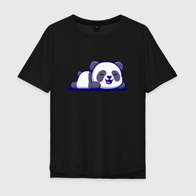 Мужская футболка хлопок Oversize с принтом Милашка панда   Cutie panda в Новосибирске, 100% хлопок | свободный крой, круглый ворот, “спинка” длиннее передней части | Тематика изображения на принте: bear | cutie | panda | paws | smile | лапы | медведь | милашка | панда | улыбка