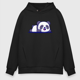 Мужское худи Oversize хлопок с принтом Милашка панда   Cutie panda в Новосибирске, френч-терри — 70% хлопок, 30% полиэстер. Мягкий теплый начес внутри —100% хлопок | боковые карманы, эластичные манжеты и нижняя кромка, капюшон на магнитной кнопке | Тематика изображения на принте: bear | cutie | panda | paws | smile | лапы | медведь | милашка | панда | улыбка