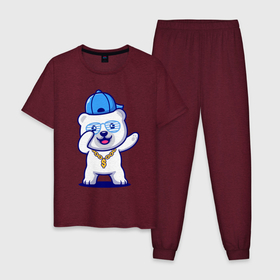 Мужская пижама хлопок с принтом Cool panda   Dab , 100% хлопок | брюки и футболка прямого кроя, без карманов, на брюках мягкая резинка на поясе и по низу штанин
 | bear | dab | eyes | muzzle | smile | глаза | медведь | мордочка | очки | улыбка