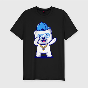 Мужская футболка хлопок Slim с принтом Cool panda   Dab в Кировске, 92% хлопок, 8% лайкра | приталенный силуэт, круглый вырез ворота, длина до линии бедра, короткий рукав | bear | dab | eyes | muzzle | smile | глаза | медведь | мордочка | очки | улыбка