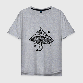 Мужская футболка хлопок Oversize с принтом псилоцибиновый гриб черный в Петрозаводске, 100% хлопок | свободный крой, круглый ворот, “спинка” длиннее передней части | галлюцинации | гриб | иллюзия | мираж | пати | псилоцибин | псилоцибиновый | психо | рейв