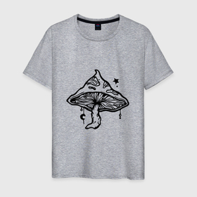 Мужская футболка хлопок с принтом псилоцибиновый гриб черный в Санкт-Петербурге, 100% хлопок | прямой крой, круглый вырез горловины, длина до линии бедер, слегка спущенное плечо. | галлюцинации | гриб | иллюзия | мираж | пати | псилоцибин | псилоцибиновый | психо | рейв