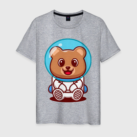 Мужская футболка хлопок с принтом Медведь космонавт в скафандре , 100% хлопок | прямой крой, круглый вырез горловины, длина до линии бедер, слегка спущенное плечо. | astronaut | bear | eyes | muzzle | smile | spacesuit | глаза | космонавт | медведь | мордочка | скафандр | улыбка