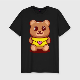 Мужская футболка хлопок Slim с принтом Bear  Heart в Кировске, 92% хлопок, 8% лайкра | приталенный силуэт, круглый вырез ворота, длина до линии бедра, короткий рукав | bear | eyes | heart | muzzle | paws | глаза | лапы | медведь | мордочка | сердце