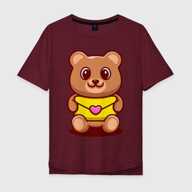 Мужская футболка хлопок Oversize с принтом Bear  Heart в Кировске, 100% хлопок | свободный крой, круглый ворот, “спинка” длиннее передней части | Тематика изображения на принте: bear | eyes | heart | muzzle | paws | глаза | лапы | медведь | мордочка | сердце