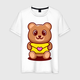 Мужская футболка хлопок с принтом Bear  Heart в Санкт-Петербурге, 100% хлопок | прямой крой, круглый вырез горловины, длина до линии бедер, слегка спущенное плечо. | bear | eyes | heart | muzzle | paws | глаза | лапы | медведь | мордочка | сердце