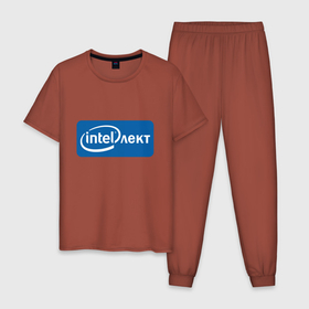 Мужская пижама хлопок с принтом INTELлект в Курске, 100% хлопок | брюки и футболка прямого кроя, без карманов, на брюках мягкая резинка на поясе и по низу штанин
 | intel | intelлект | вычисления | инновации | искусственный интеллект | компьютер | компьютерные технологии | мем | микропроцессор | процессор | синий | чип