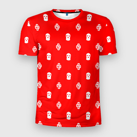 Мужская футболка 3D Slim с принтом Узор Mono Red Dope Camo (Dope Street Market) в Тюмени, 100% полиэстер с улучшенными характеристиками | приталенный силуэт, круглая горловина, широкие плечи, сужается к линии бедра | балаклава | камуфляж | модные | узор | хайп | шмот