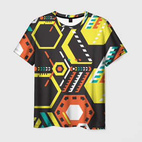 Мужская футболка 3D с принтом Schematic abstraction в Курске, 100% полиэфир | прямой крой, круглый вырез горловины, длина до линии бедер | абстрактные линии | абстракция | красивый фон | линии | текстура | цвета | цветная абстракция