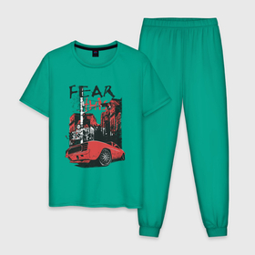 Мужская пижама хлопок с принтом Этот страх в Екатеринбурге, 100% хлопок | брюки и футболка прямого кроя, без карманов, на брюках мягкая резинка на поясе и по низу штанин
 | Тематика изображения на принте: авто | арт | иллюстрация | красный | седан