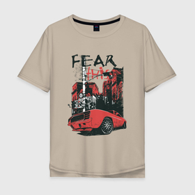 Мужская футболка хлопок Oversize с принтом Этот страх в Новосибирске, 100% хлопок | свободный крой, круглый ворот, “спинка” длиннее передней части | авто | арт | иллюстрация | красный | седан