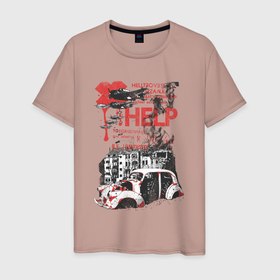 Мужская футболка хлопок с принтом Разрушенный закоулок в Белгороде, 100% хлопок | прямой крой, круглый вырез горловины, длина до линии бедер, слегка спущенное плечо. | арт | дома | иллюстрация | самолет | седан
