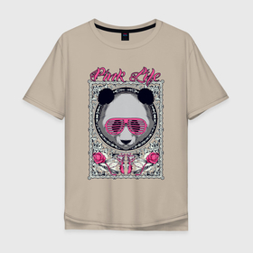 Мужская футболка хлопок Oversize с принтом Розовая пандочка , 100% хлопок | свободный крой, круглый ворот, “спинка” длиннее передней части | Тематика изображения на принте: pink | арт | иллюстрация | мишка | плюшевый | узоры
