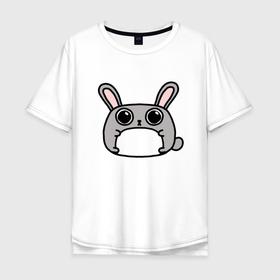 Мужская футболка хлопок Oversize с принтом Кролик Пушок в Новосибирске, 100% хлопок | свободный крой, круглый ворот, “спинка” длиннее передней части | Тематика изображения на принте: animal | beast | bunny | bunny fluff | fluff | gray | gray hare | gray rabbit | hare | rabbit | rabbits | белый | животинка | животное | зайчик | зайчик пушок | заяц | заяц пушок | зверек | зверь | кролик | кролик пушок | кролики | пушок | серый