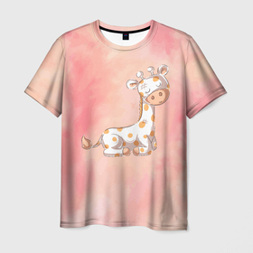 Мужская футболка 3D с принтом маленький жираф , 100% полиэфир | прямой крой, круглый вырез горловины, длина до линии бедер | детский | длинная шея | жираф | звери | маленький жираф | милый