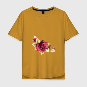 Мужская футболка хлопок Oversize с принтом Цветочный дизайн Роза в Санкт-Петербурге, 100% хлопок | свободный крой, круглый ворот, “спинка” длиннее передней части | бутон | лето | листья | природа | роза | флора | цветы