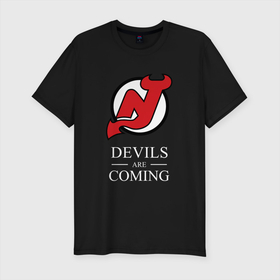 Мужская футболка хлопок Slim с принтом New Jersey Devils are coming Нью Джерси Девилз , 92% хлопок, 8% лайкра | приталенный силуэт, круглый вырез ворота, длина до линии бедра, короткий рукав | devils | hockey | new jersey | new jersey devils | nhl | usa | девилз | нхл | нью джерси | нью джерси девилз | спорт | сша | хоккей | шайба